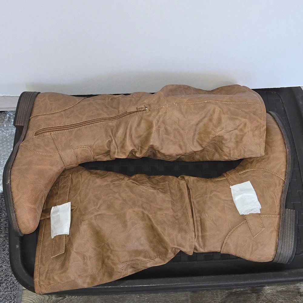 Womens Tan Slouchy Wide Calf Knee High Boots‎ Size 10 WC Brown